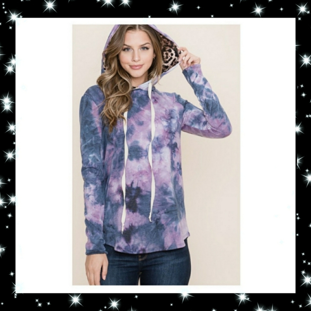 ‼️CLEARANCE PRICE FIRM‼️Tie Dye Printed Hooded Pullover💜 - Picture 2 of 7